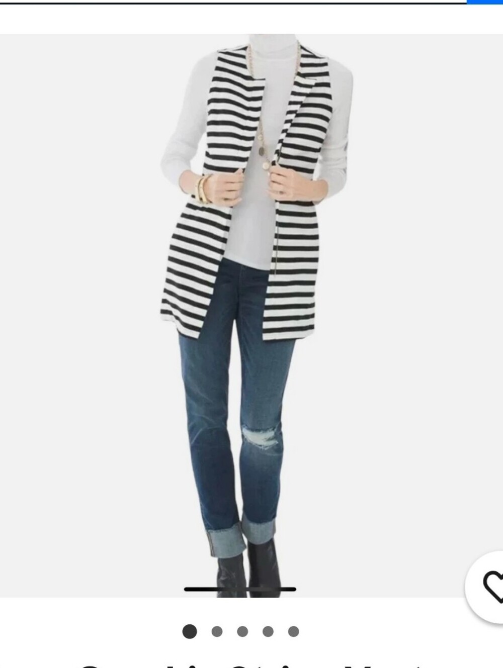 Chico's Black & White Striped Long Vest